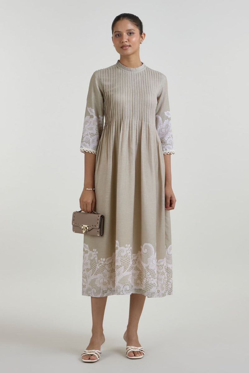 Lucy Pleated Dress linen dress by SOBARIKO for women Worldwide