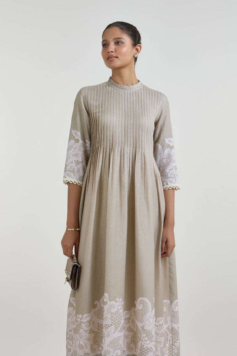 Lucy Pleated Dress linen dress by SOBARIKO for women Worldwide