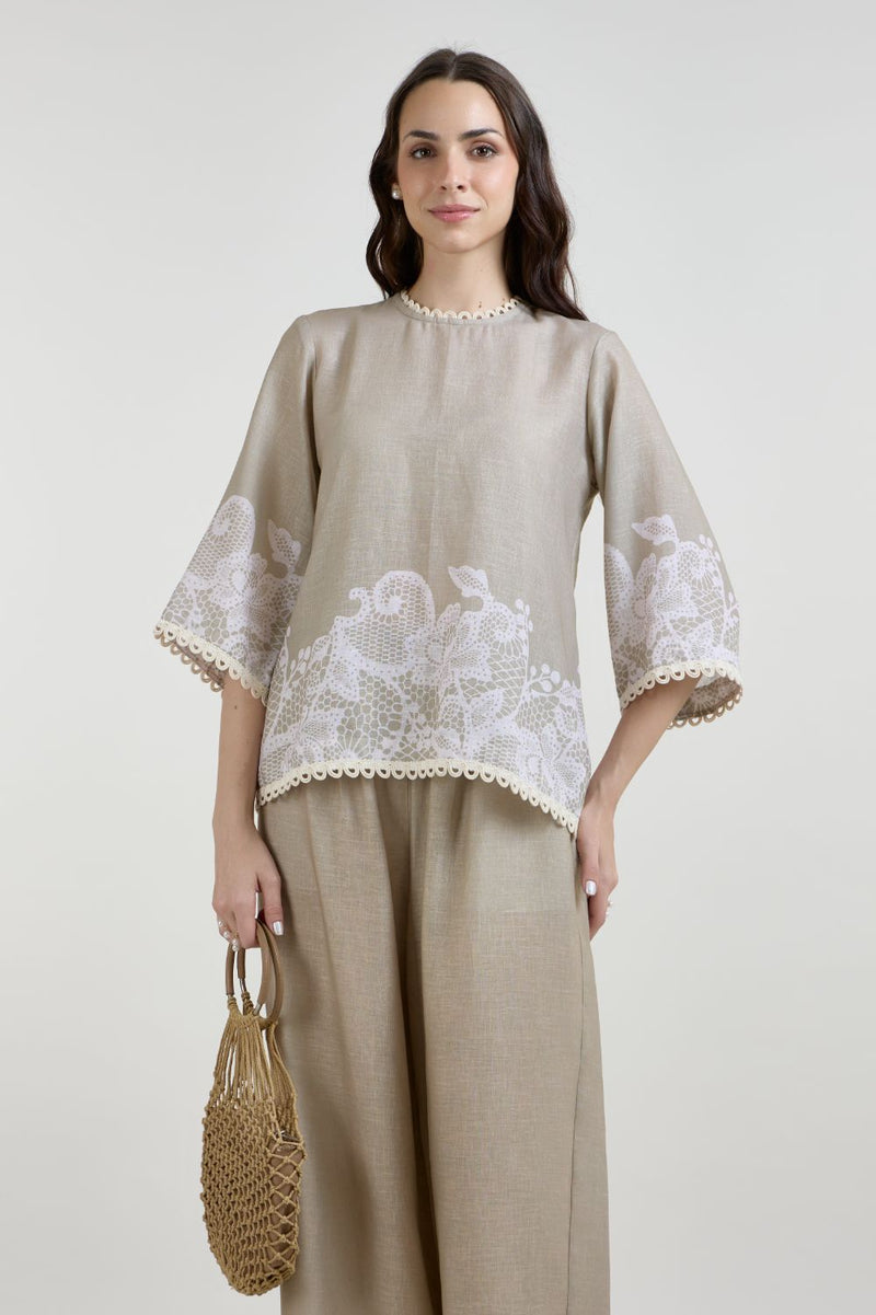 Lucy Tunic Set linen co-ord set by SOBARIKO in khaki for women Worldwide