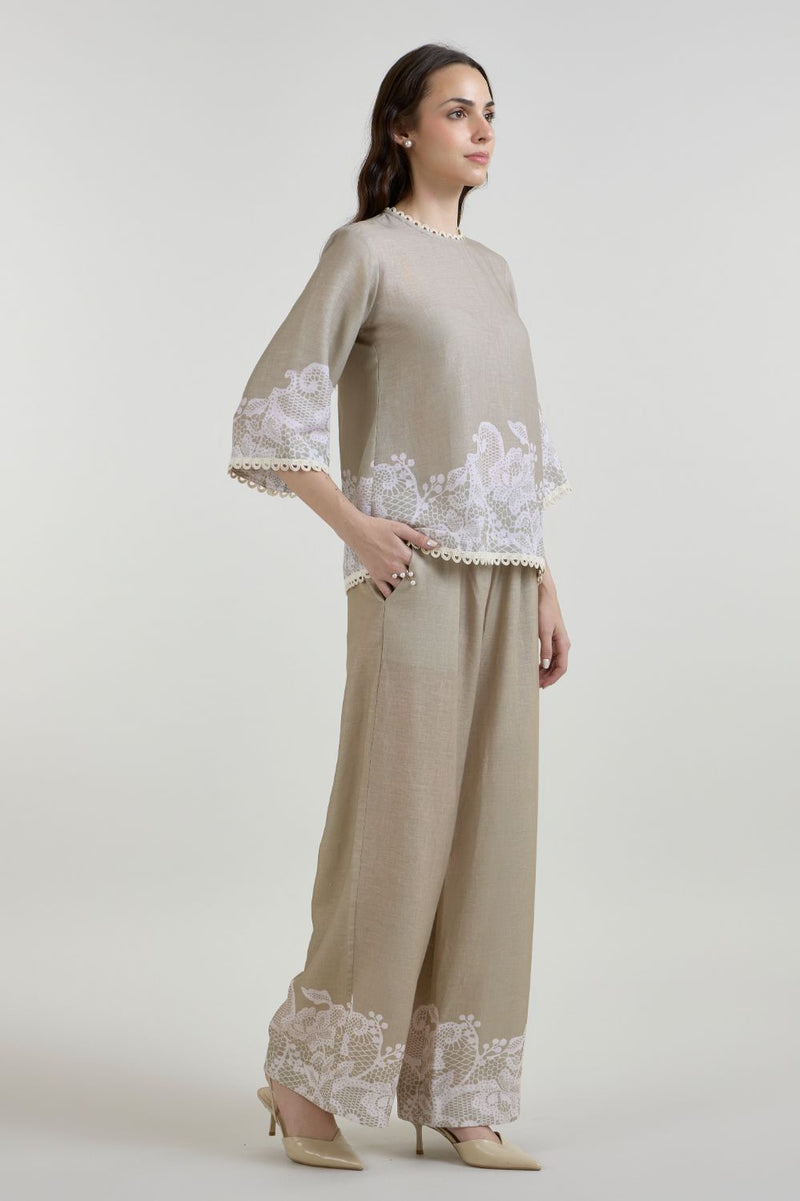 Lucy Tunic Set linen co-ord set by SOBARIKO in khaki for women Worldwide