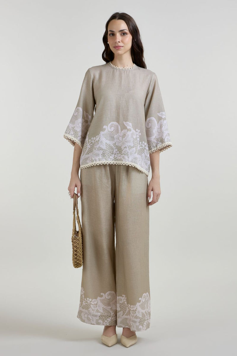 Lucy Tunic Set linen co-ord set by SOBARIKO in khaki for women Worldwide