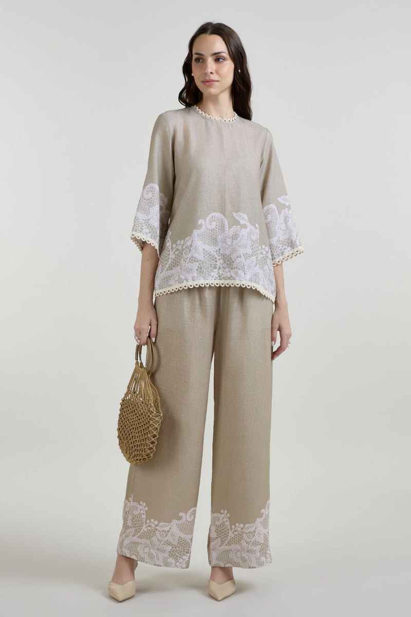 Lucy Tunic Set linen co-ord set by SOBARIKO in khaki for women Worldwide