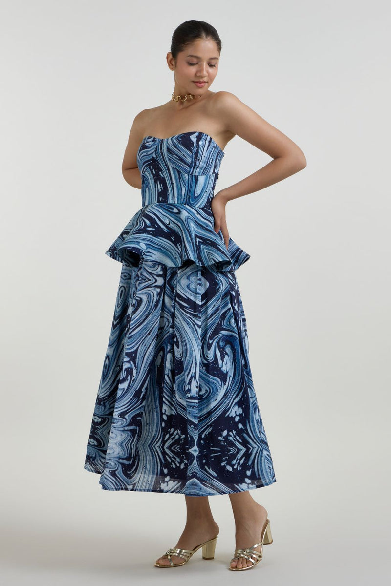 Marbela Peplum set linen co-ord set by SOBARIKO in blue for women Worldwide