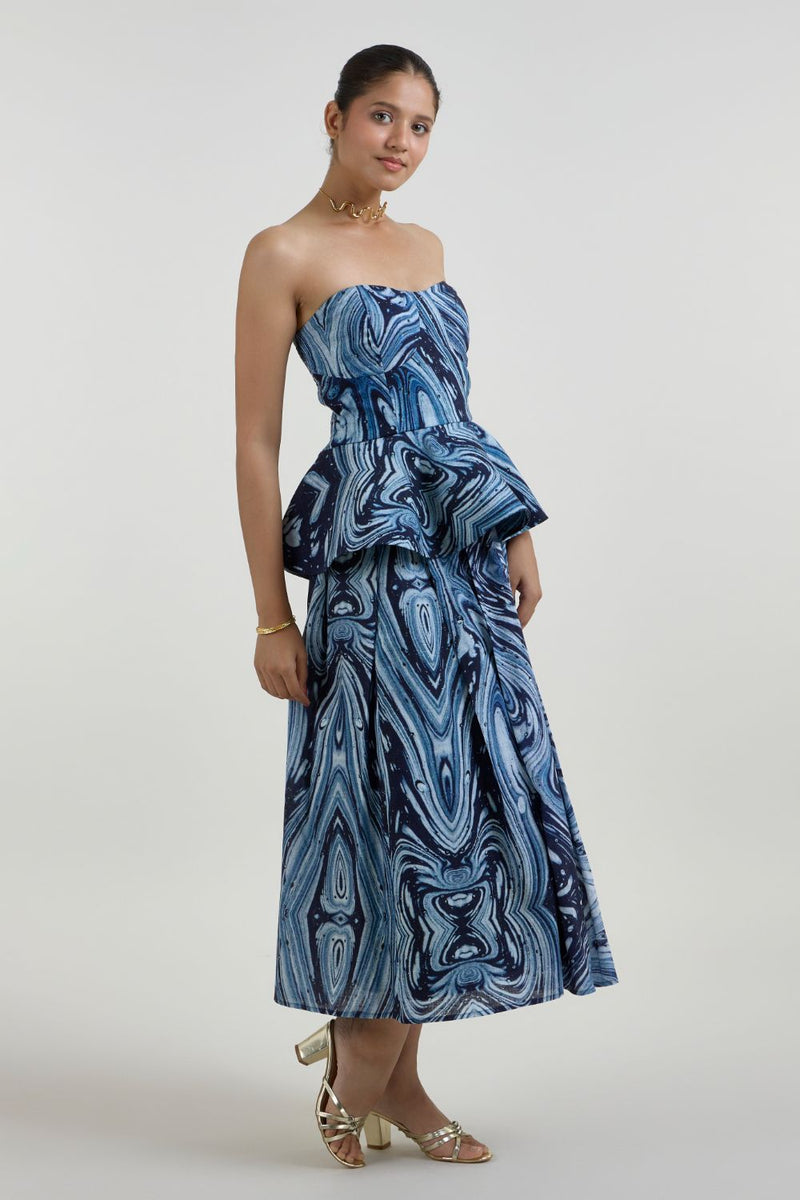 Marbela Peplum set linen co-ord set by SOBARIKO in blue for women Worldwide