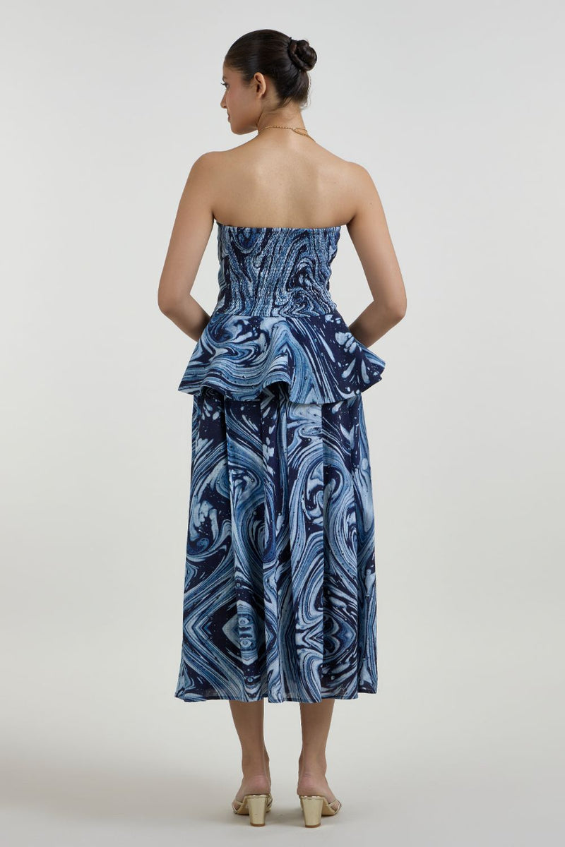 Marbela Peplum set linen co-ord set by SOBARIKO in blue for women Worldwide