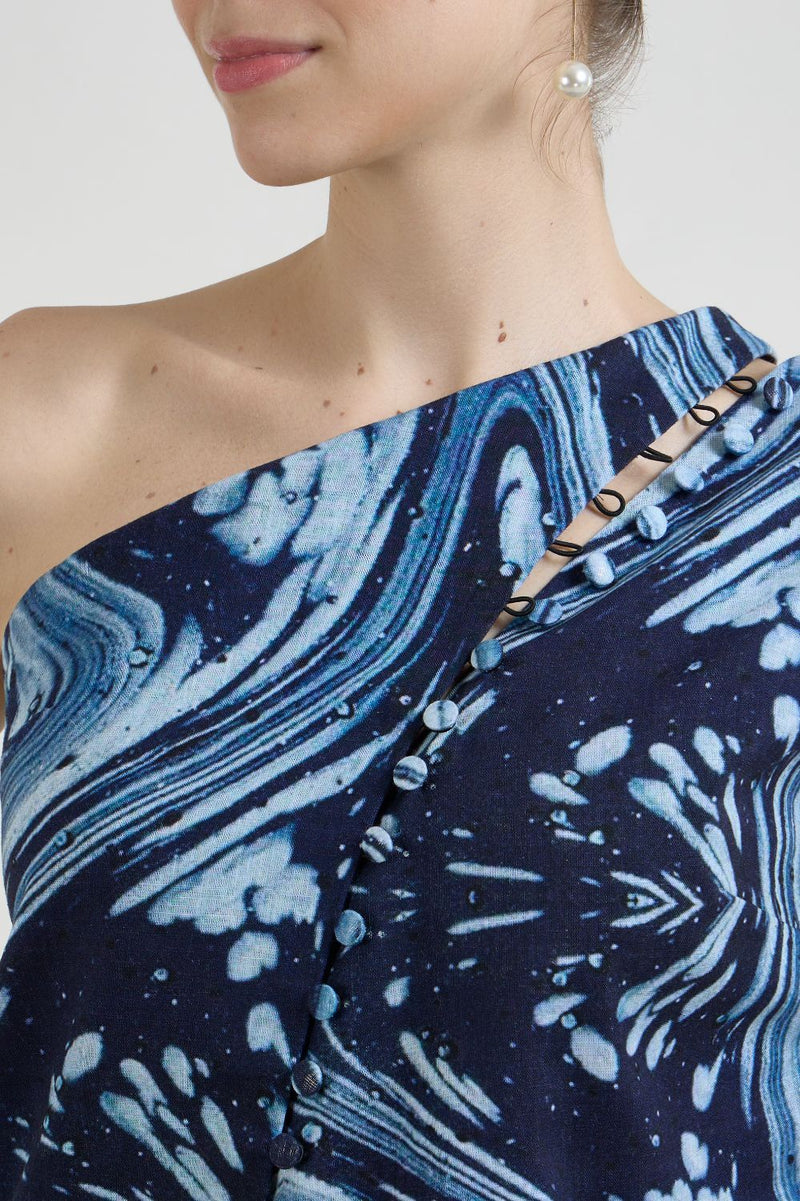 Marbela One Shoulder Waistcoat set linen co-ord set by SOBARIKO in blue for women Worldwide
