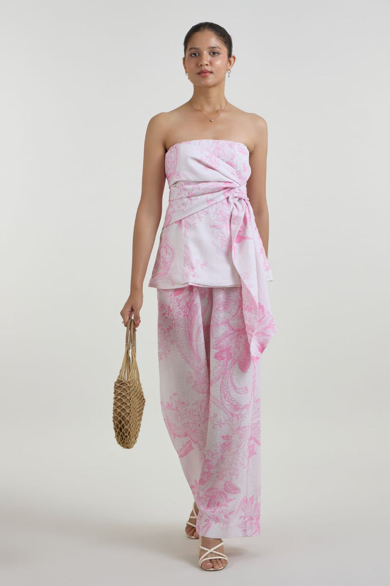 Rosia Strapless Set linen co-ord set by SOBARIKO in pink for women Worldwide