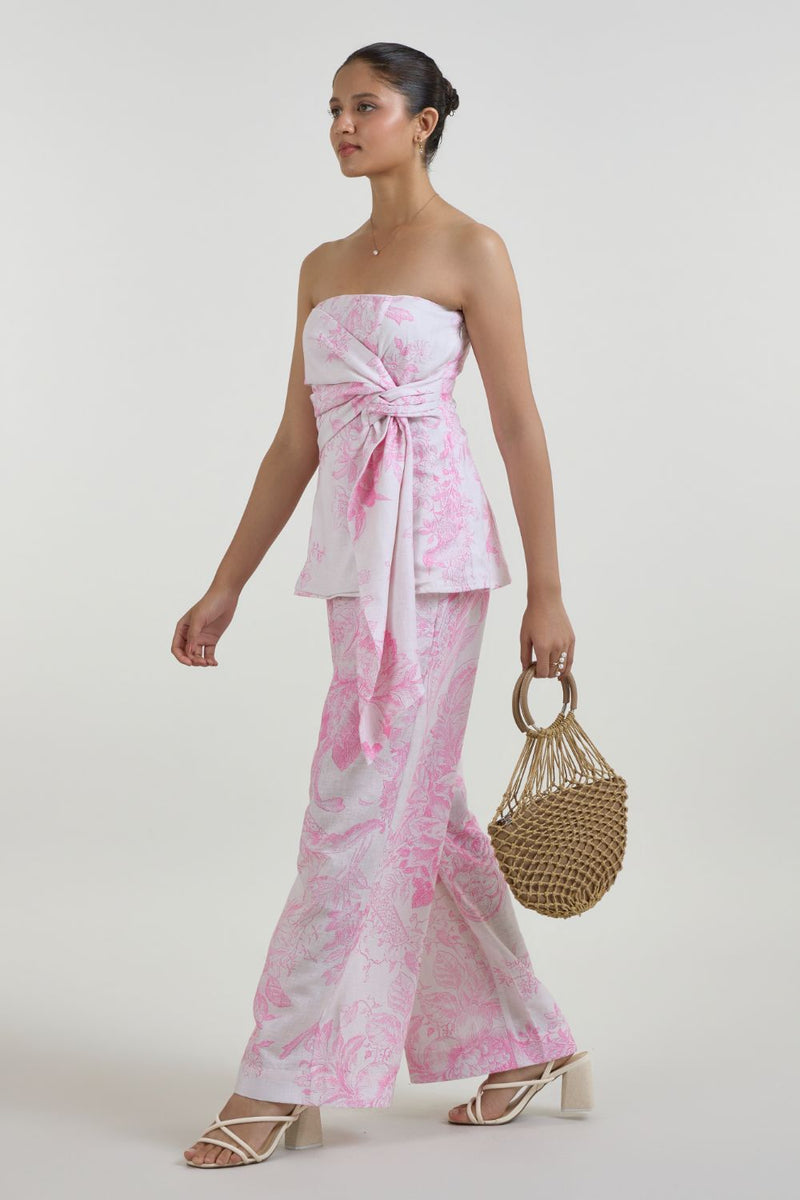 Rosia Strapless Set linen co-ord set by SOBARIKO in pink for women Worldwide