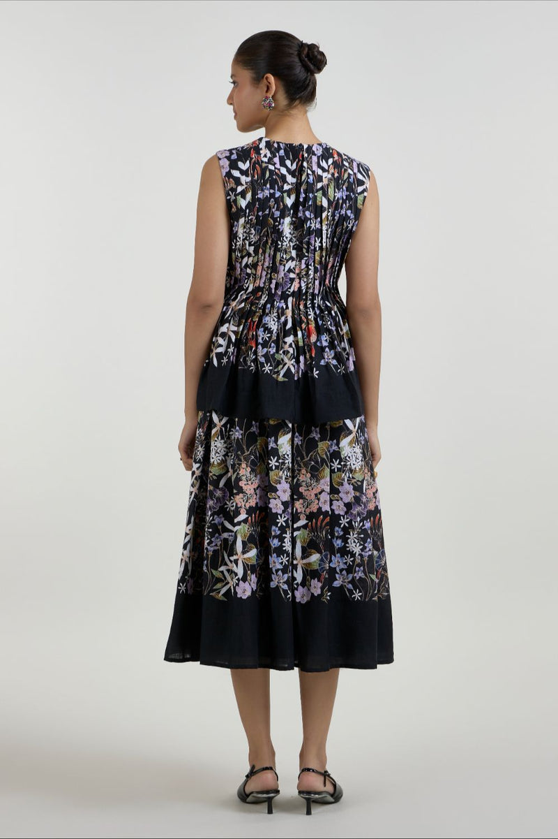 Eliza Accordian Skirt Set linen co-ord set by SOBARIKO in black for women Worldwide