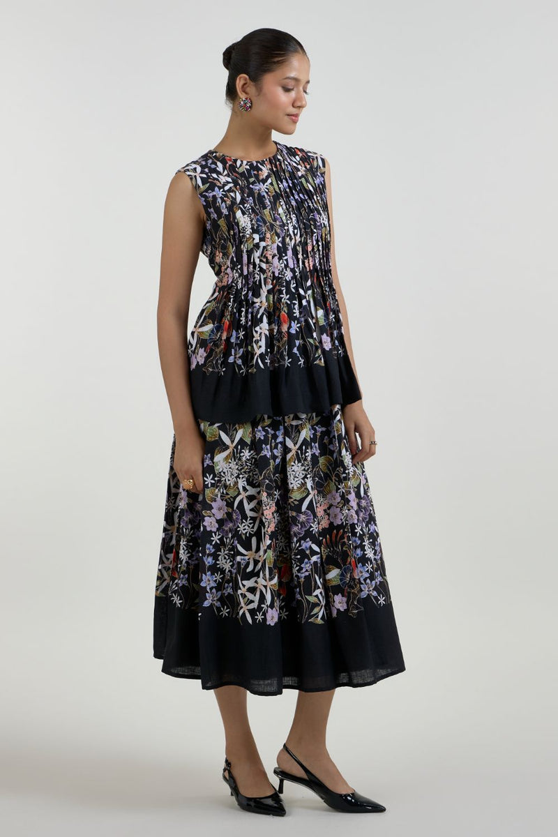 Eliza Accordian Skirt Set linen co-ord set by SOBARIKO in black for women Worldwide