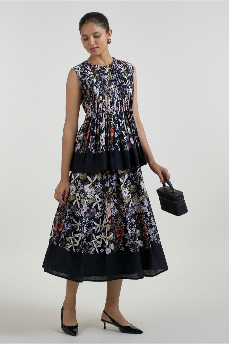 Eliza Accordian Skirt Set linen co-ord set by SOBARIKO in black for women Worldwide
