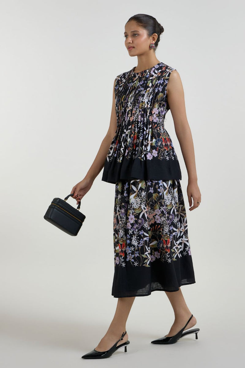 Eliza Accordian Skirt Set linen co-ord set by SOBARIKO in black for women Worldwide