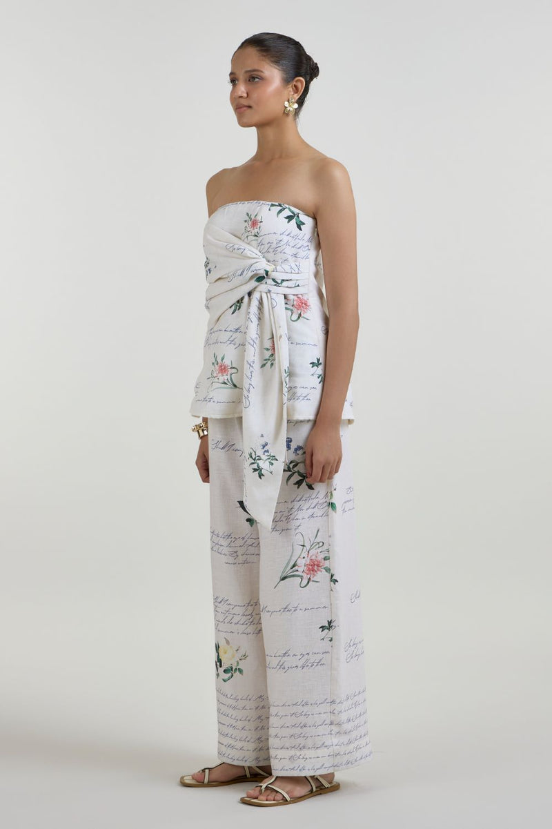 Poetry strapless set linen co-ord set by SOBARIKO in ivory for women Worldwide