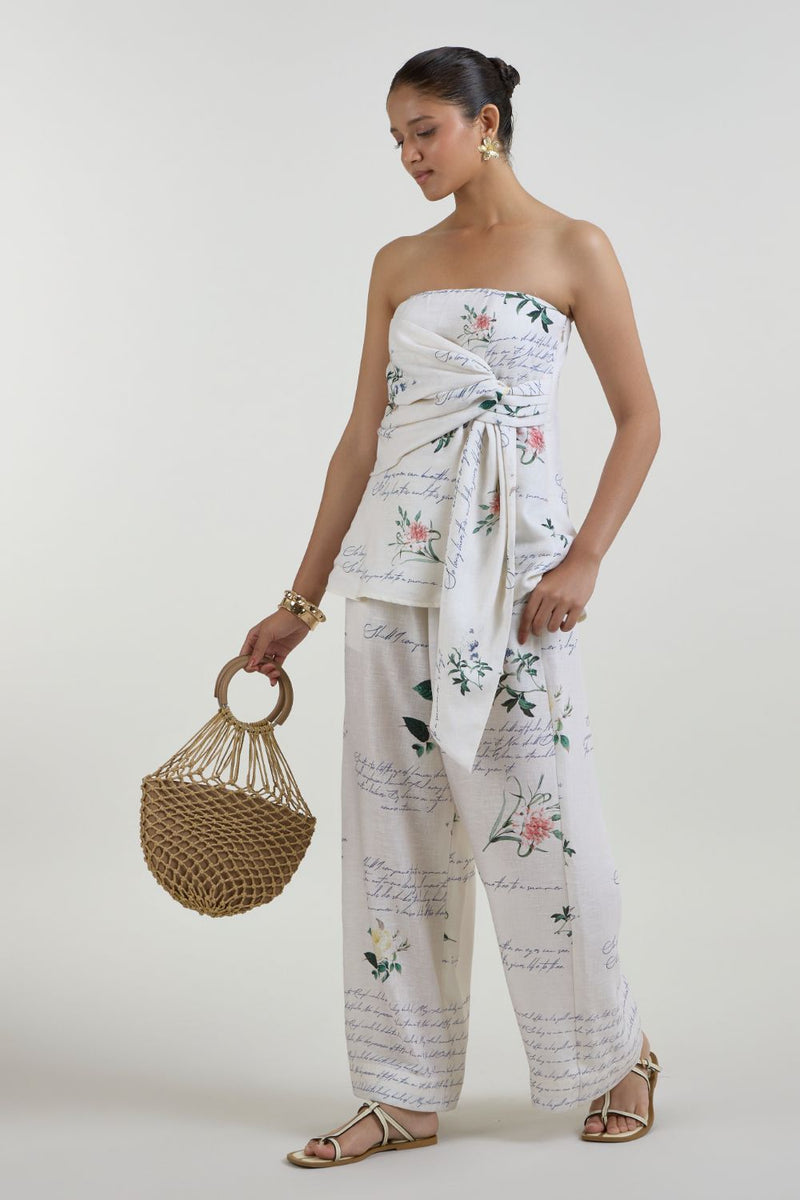 Poetry strapless set linen co-ord set by SOBARIKO in ivory for women Worldwide