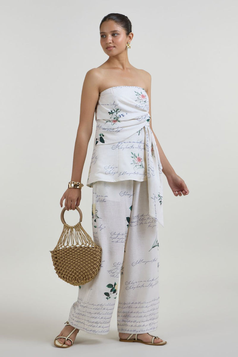 Poetry strapless set linen co-ord set by SOBARIKO in ivory for women Worldwide