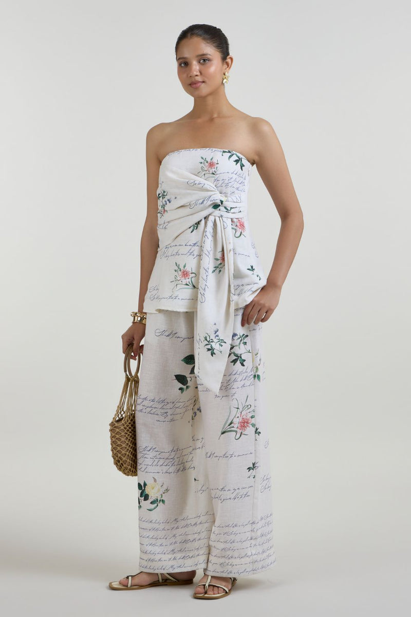 Poetry strapless set linen co-ord set by SOBARIKO in ivory for women Worldwide