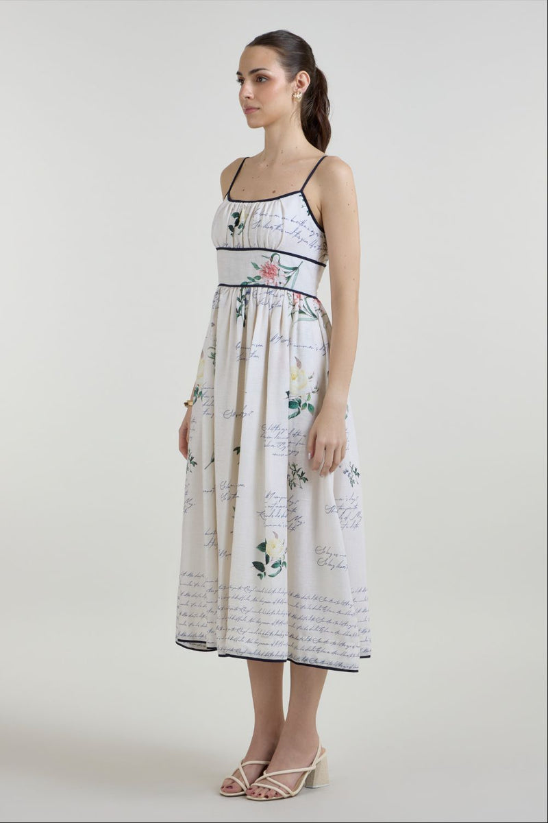 Poetry Strappy Midi dress linen dress by SOBARIKO for women Worldwide