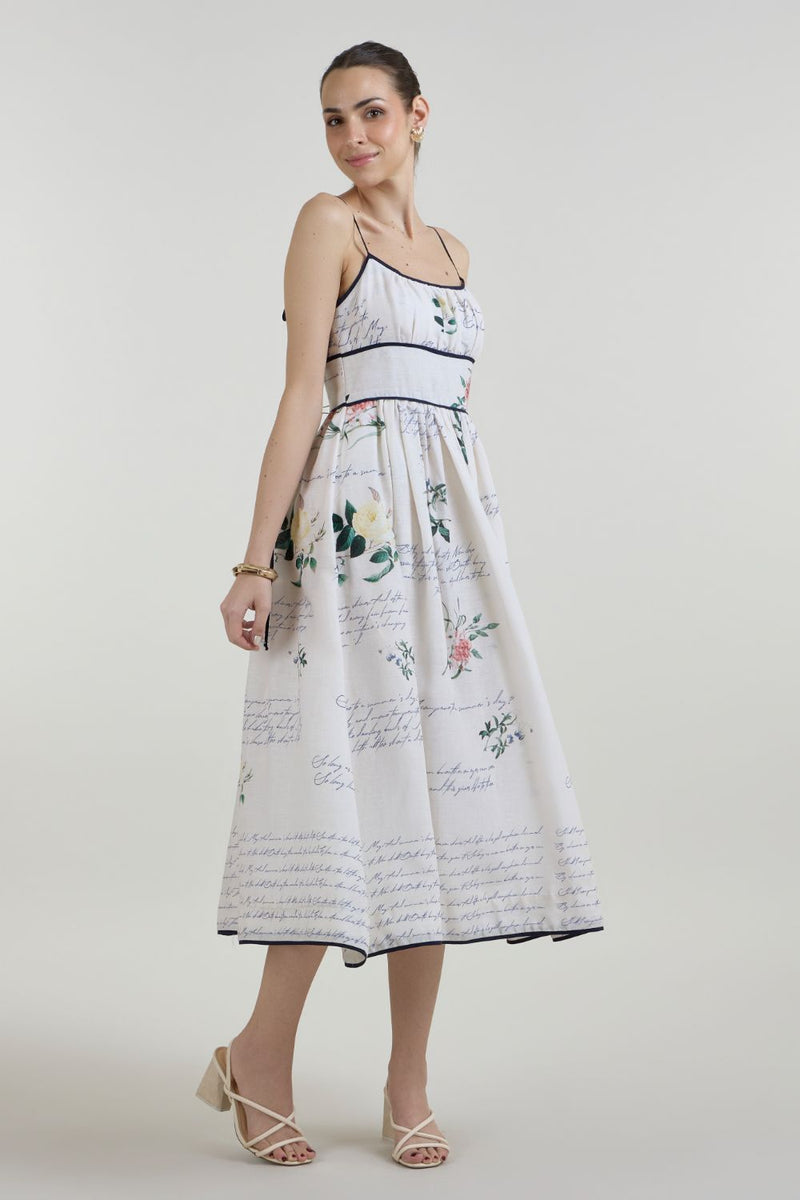 Poetry Strappy Midi dress linen dress by SOBARIKO for women Worldwide