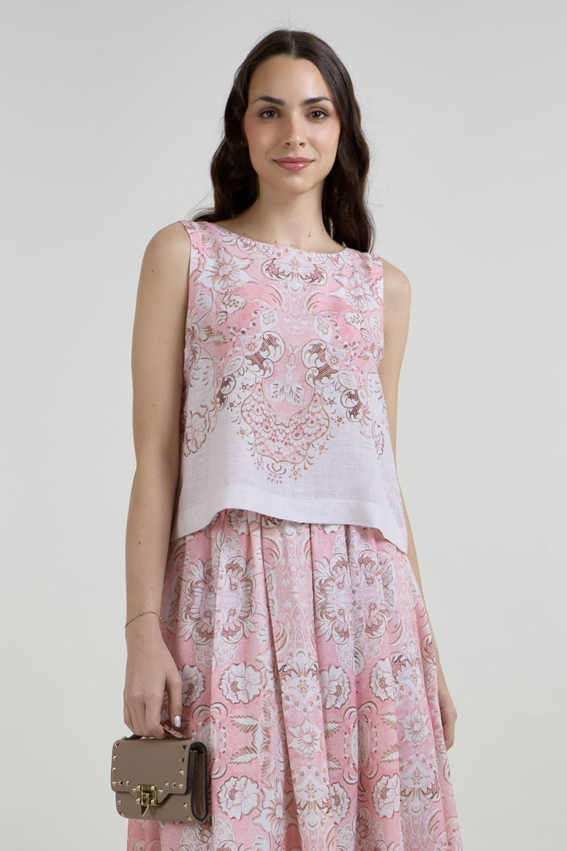 Anna Skirt Set linen co-ord set by SOBARIKO in pink for women Worldwide