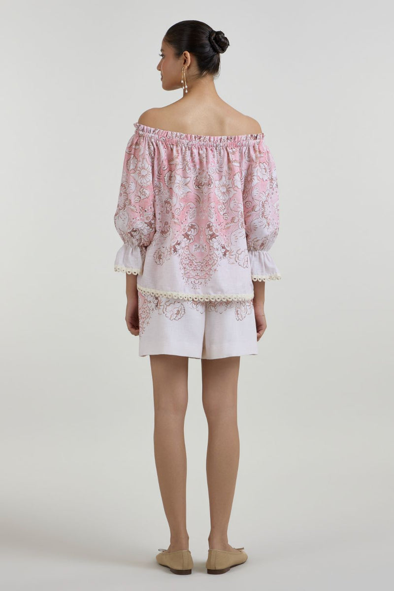 Anna Off Shoulder Set linen co-ord set by SOBARIKO in pink for women Worldwide