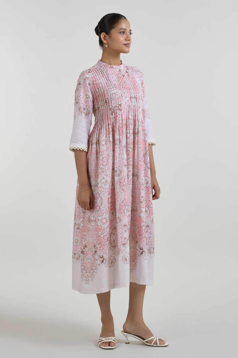 Anna Pleated dress linen dress by SOBARIKO for women Worldwide