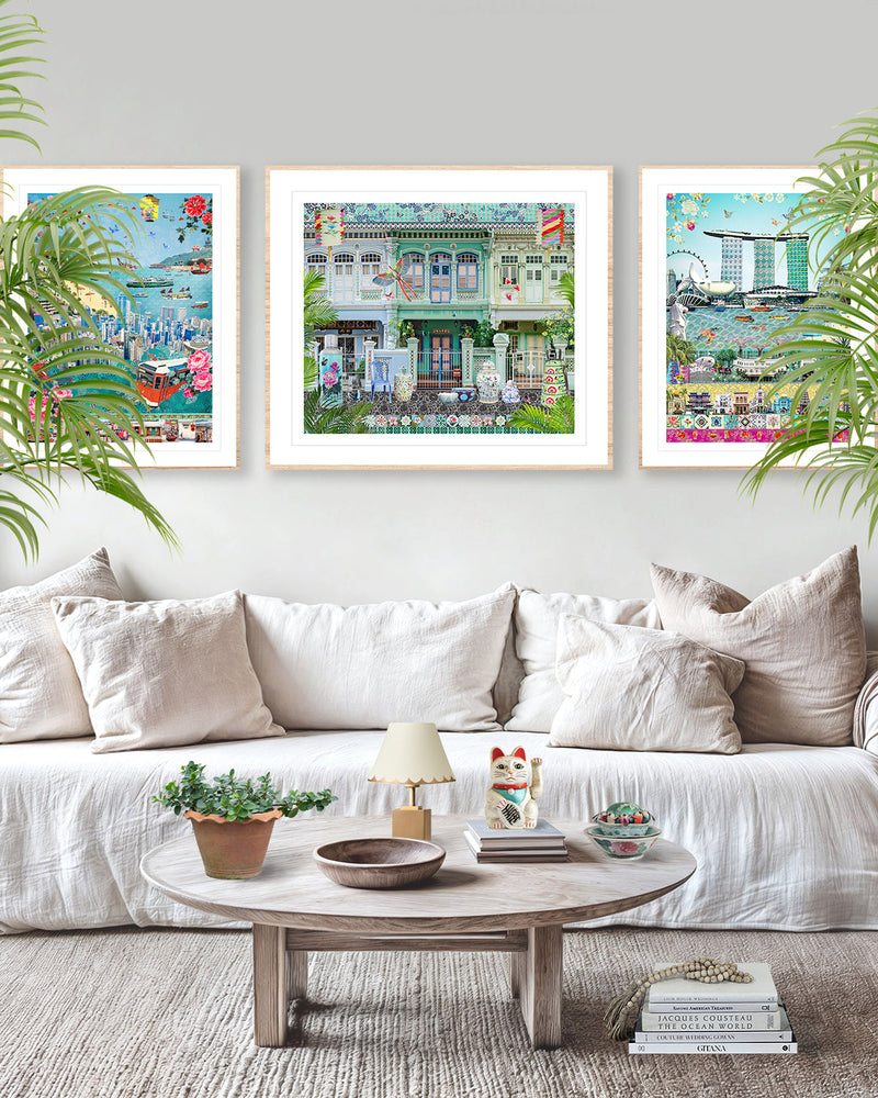Shophouse Trio in Emerald Greens & Blues