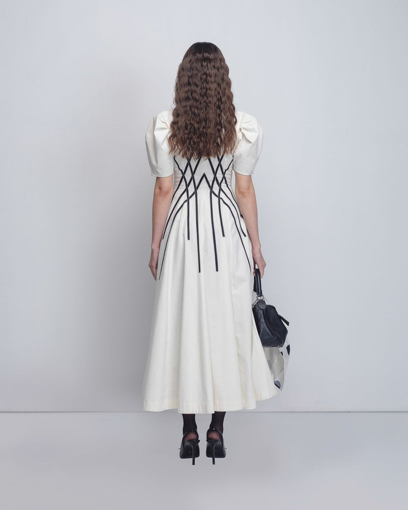 Spirale Dress - White + Black cotton by Leh Studios in black color for women Worldwide