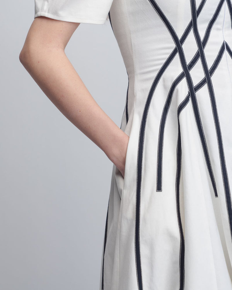 Spirale Dress - White + Black cotton by Leh Studios in black color for women Worldwide