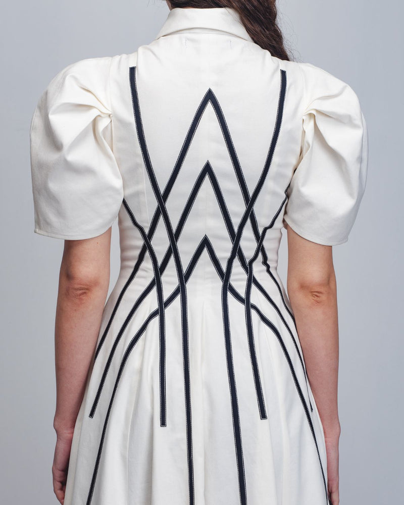 Spirale Dress - White + Black cotton by Leh Studios in black color for women Worldwide