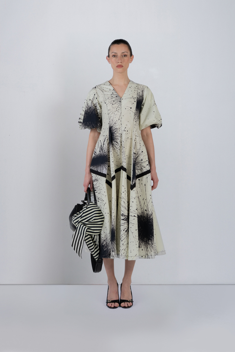 SPLATTER THALIA DRESS - Black + Ivory dress by Leh Studios in ivory for women Worldwide