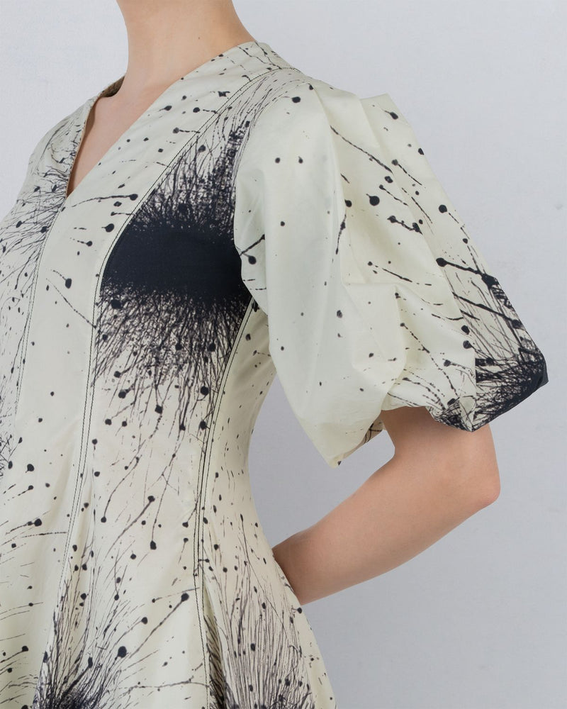 SPLATTER THALIA DRESS - Black + Ivory dress by Leh Studios in ivory for women Worldwide