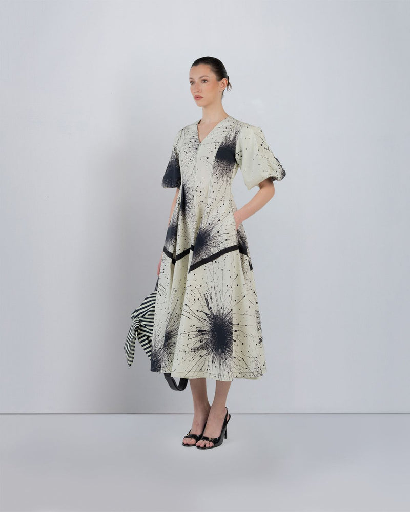 SPLATTER THALIA DRESS - Black + Ivory dress by Leh Studios in ivory for women Worldwide