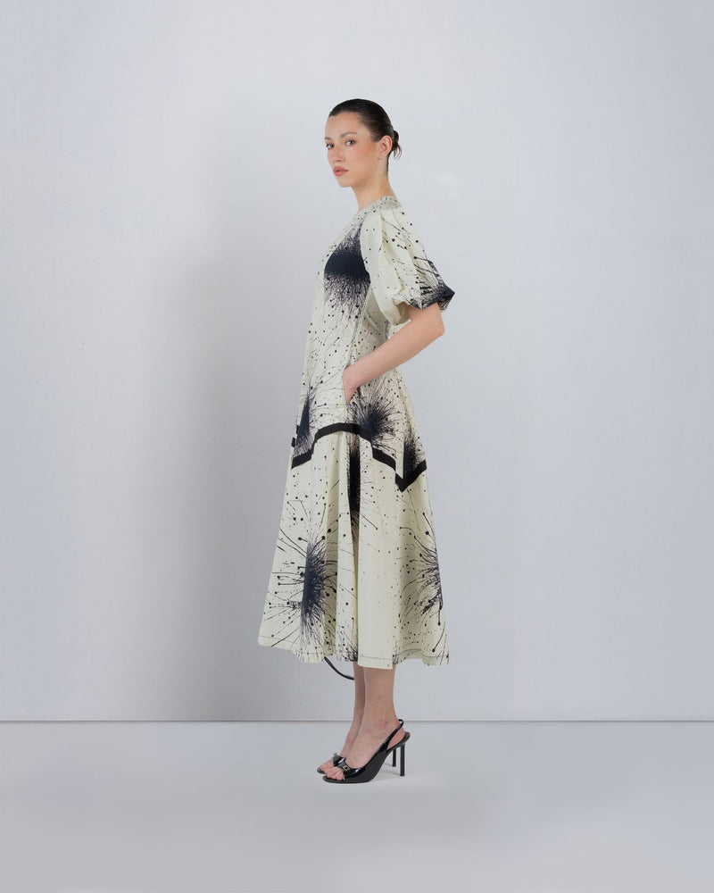 SPLATTER THALIA DRESS - Black + Ivory dress by Leh Studios in ivory for women Worldwide