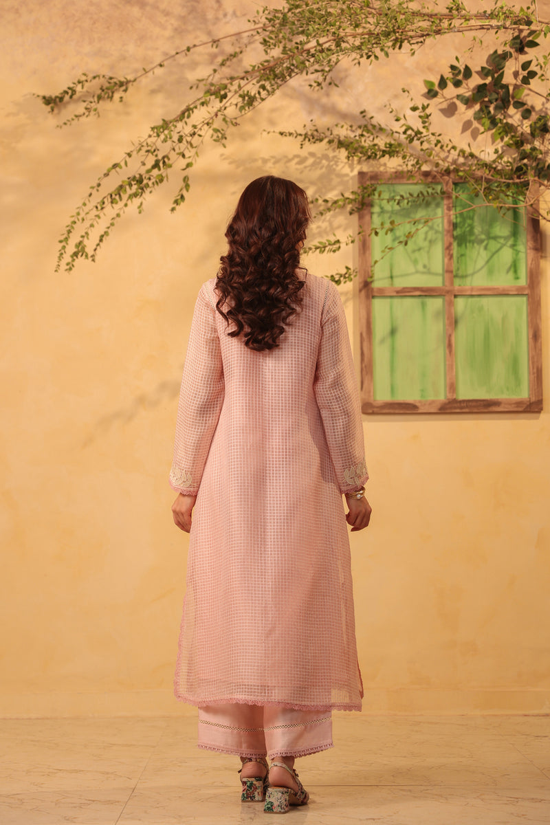 Vaayu Light Pink Tie-up Kurta Set silk chanderi , silk tencel kurta/kurta set by Niti Bothra in light pink for women Worldwide