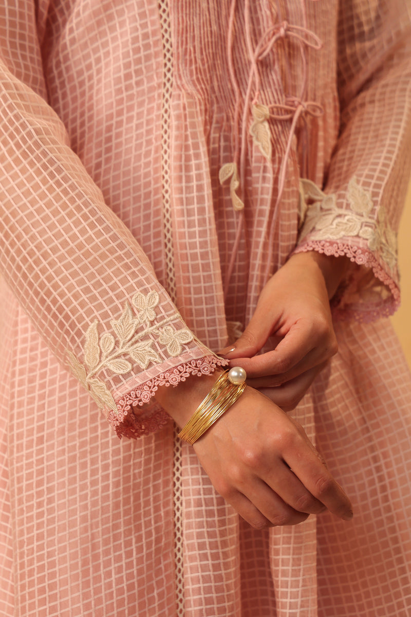 Vaayu Light Pink Tie-up Kurta Set silk chanderi , silk tencel kurta/kurta set by Niti Bothra in light pink for women Worldwide