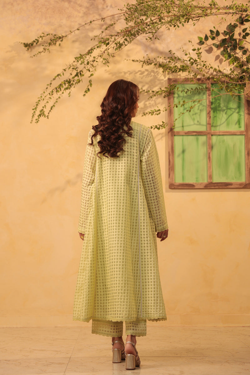 Vaayu Green Panelled Kalidar Set silk chanderi , silk tencel kurta/kurta set by Niti Bothra in green for women Worldwide