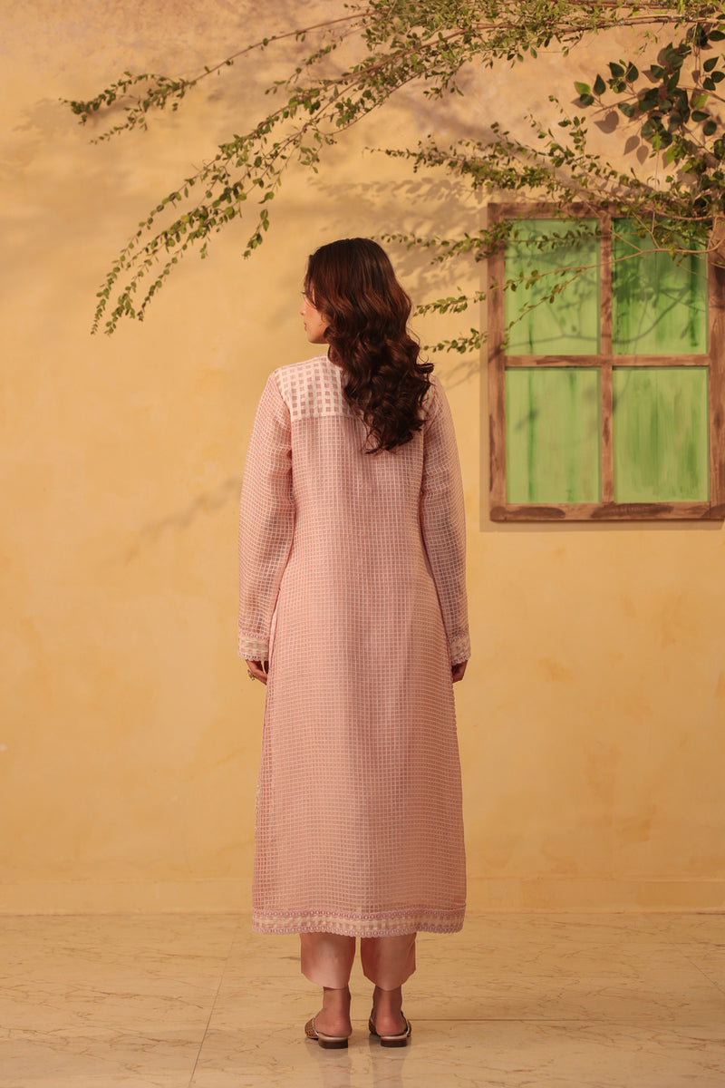 Vaayu Light Pink Straight Long Kurta Set silk chanderi , silk tencel kurta/kurta set by Niti Bothra in light pink for women Worldwide