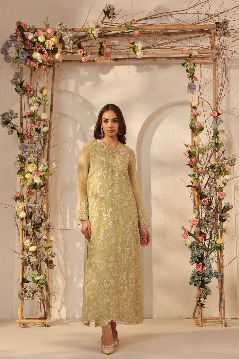 Vaayu Green Heavy Jaal Kurta Set organza , silk tencel kurta/kurta set by Niti Bothra in green for women Worldwide