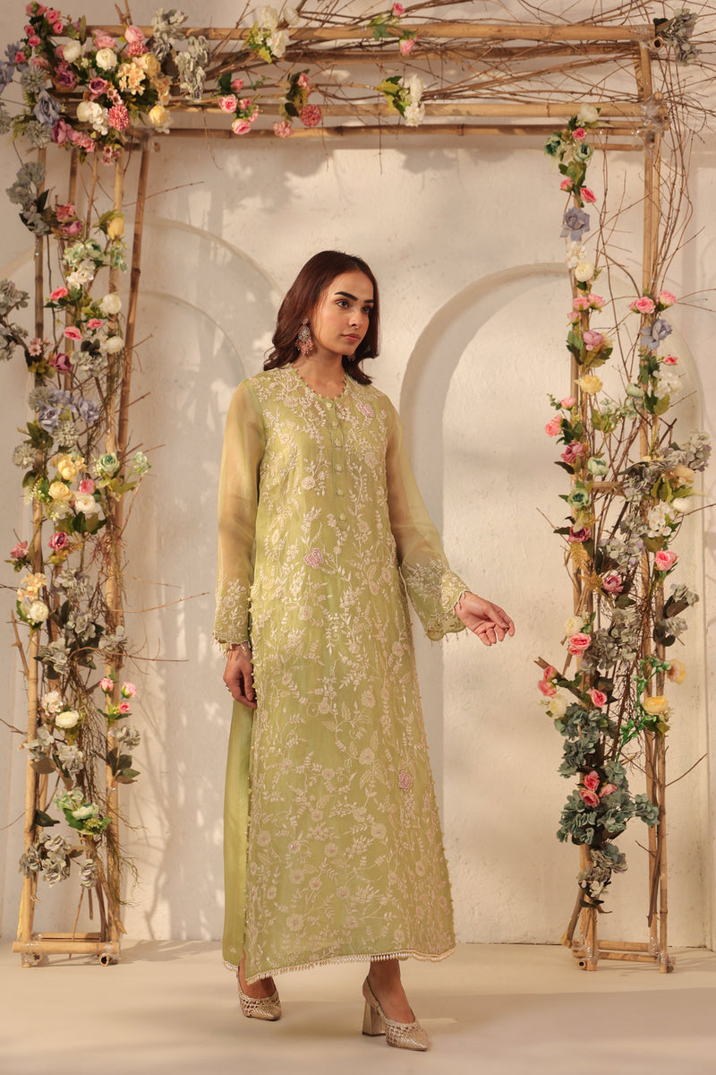 Vaayu Green Heavy Jaal Kurta Set organza , silk tencel kurta/kurta set by Niti Bothra in green for women Worldwide