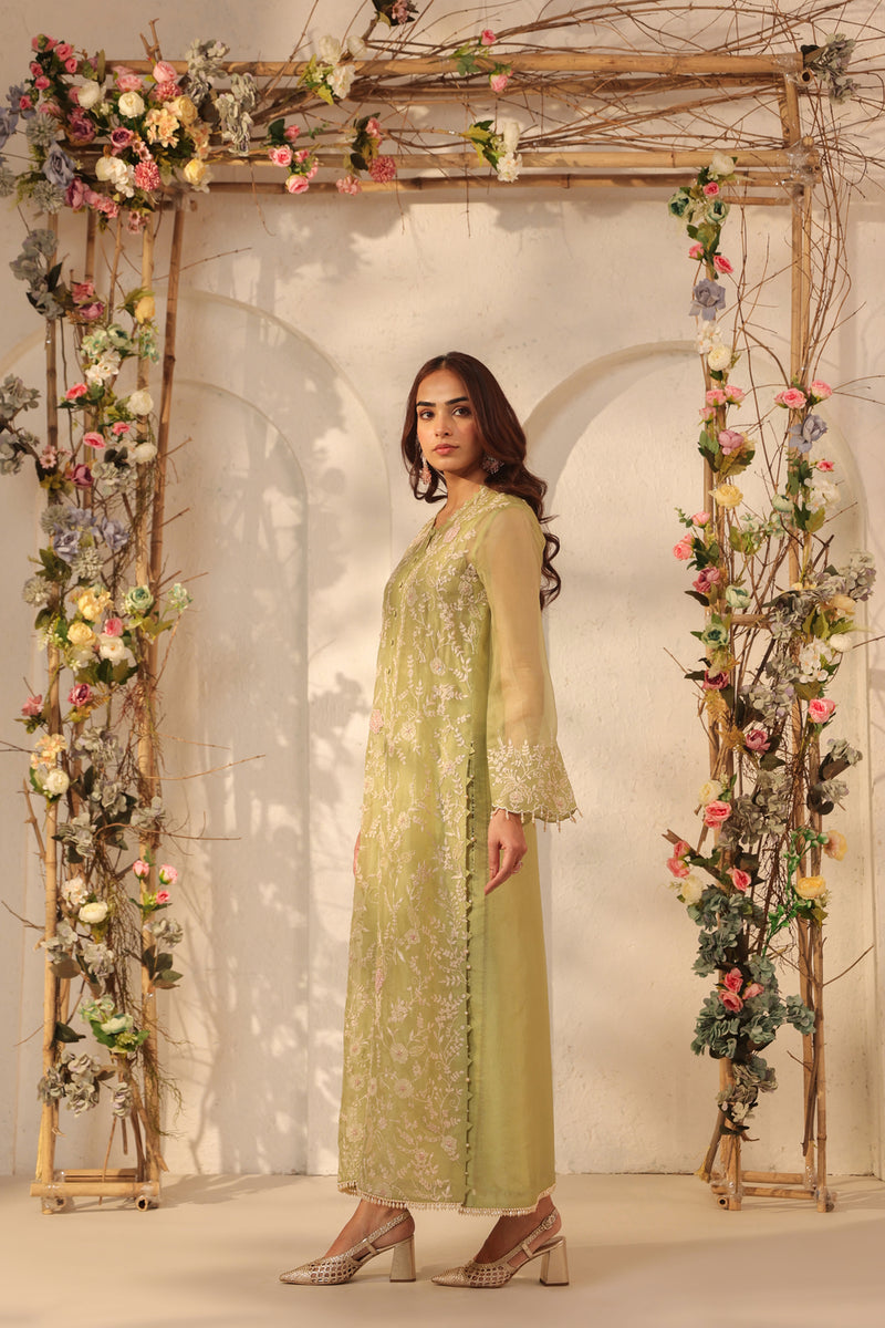 Vaayu Green Heavy Jaal Kurta Set organza , silk tencel kurta/kurta set by Niti Bothra in green for women Worldwide