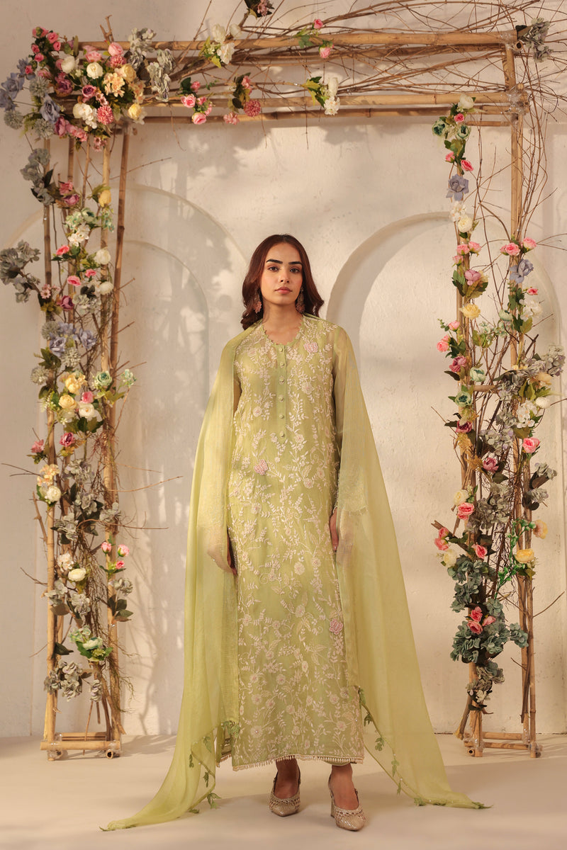 Vaayu Green Heavy Jaal Kurta Set organza , silk tencel kurta/kurta set by Niti Bothra in green for women Worldwide