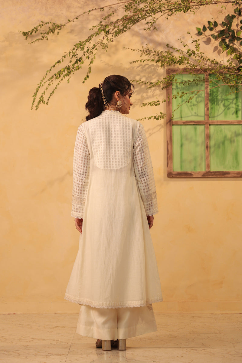 Vaayu Ivory Kalidar Set silk chanderi , silk tencel kurta/kurta set by Niti Bothra in ivory for women Worldwide