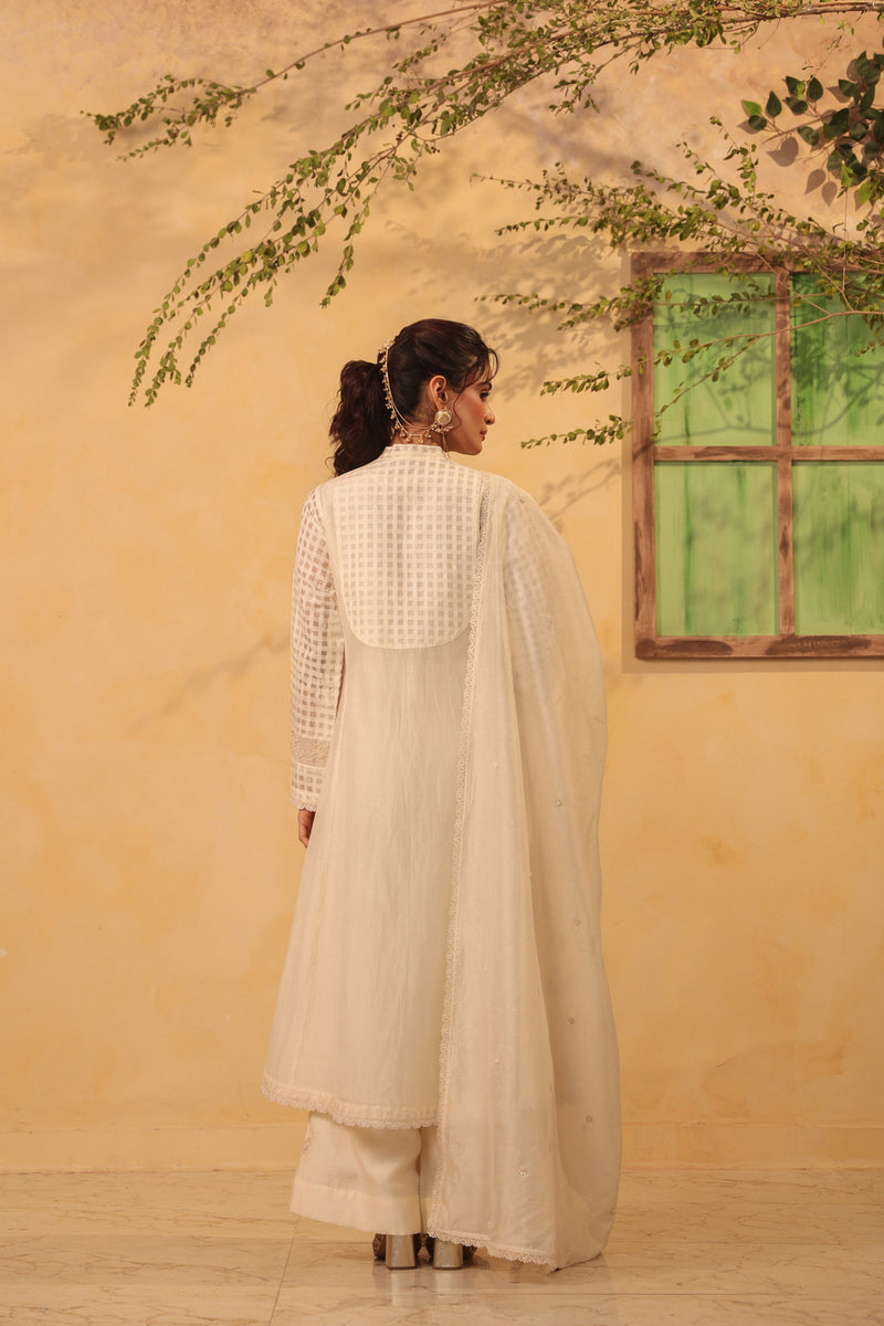 Vaayu Ivory Kalidar Set silk chanderi , silk tencel kurta/kurta set by Niti Bothra in ivory for women Worldwide