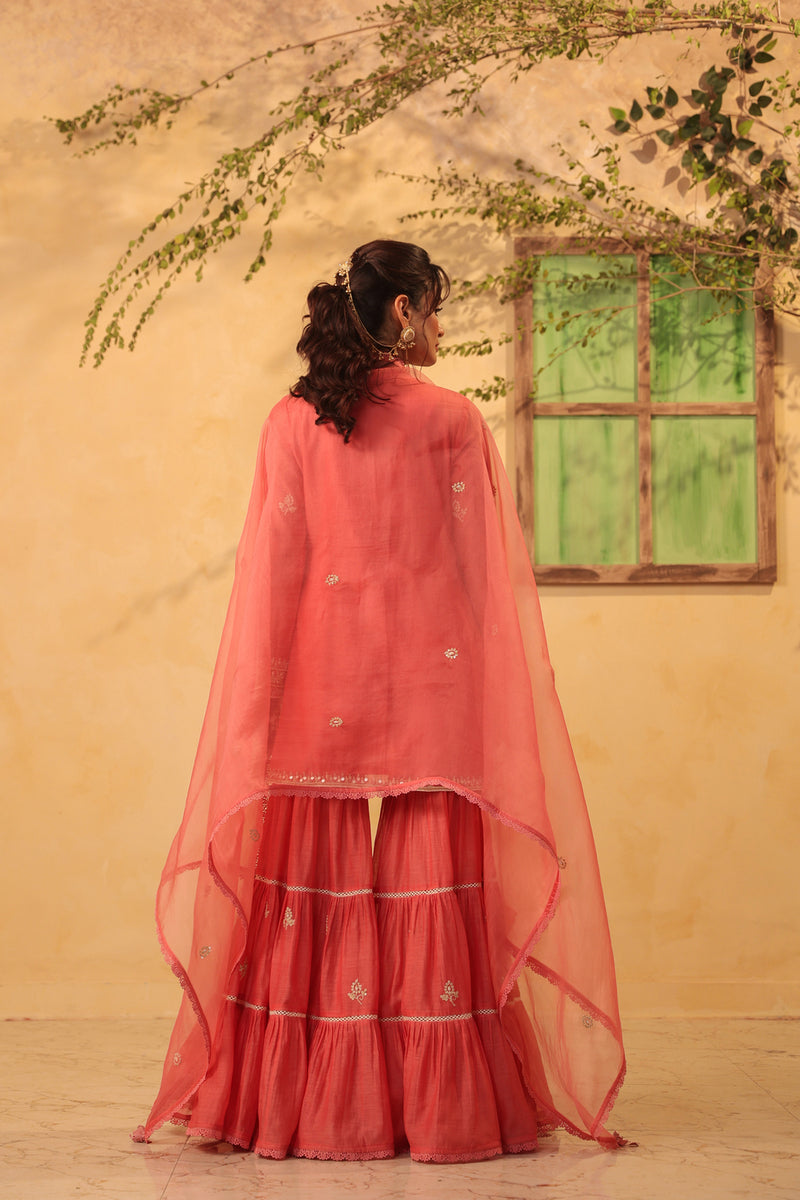 Vaayu Pink Sharara Set silk chanderi kurta/kurta set by Niti Bothra in pink for women Worldwide