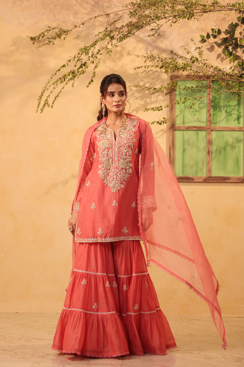 Vaayu Pink Sharara Set silk chanderi kurta/kurta set by Niti Bothra in pink for women Worldwide