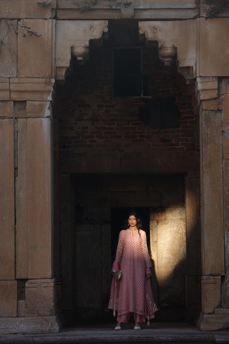 Vaayu Pink Buti Kurta Set organza , silk tencel kurta/kurta set by Niti Bothra in pink for women Worldwide