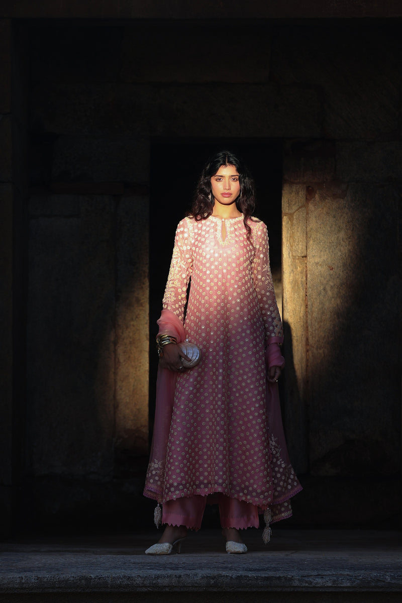 Vaayu Pink Buti Kurta Set organza , silk tencel kurta/kurta set by Niti Bothra in pink for women Worldwide