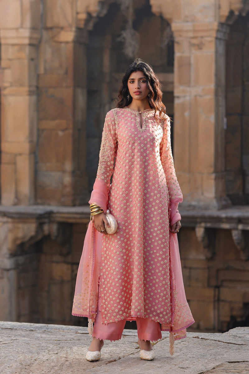 Vaayu Pink Buti Kurta Set organza , silk tencel kurta/kurta set by Niti Bothra in pink for women Worldwide
