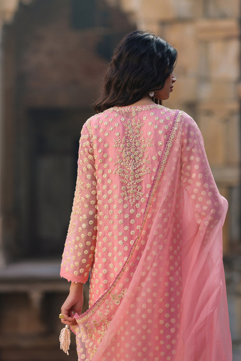 Vaayu Pink Buti Kurta Set organza , silk tencel kurta/kurta set by Niti Bothra in pink for women Worldwide