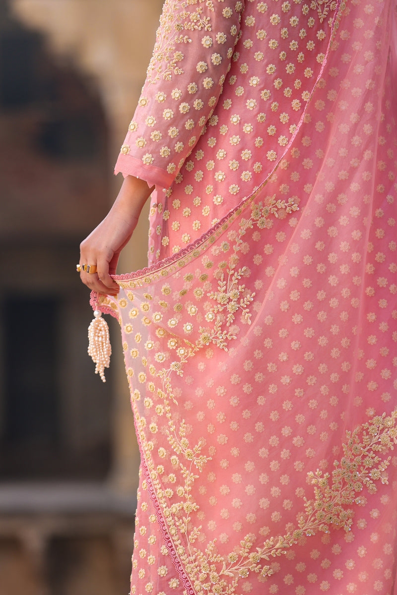 Vaayu Pink Buti Kurta Set organza , silk tencel kurta/kurta set by Niti Bothra in pink for women Worldwide